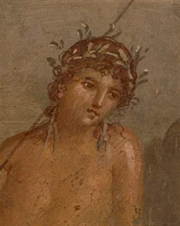 Italy, Campania Region, Naples Province, Pompei, House of Marco Lucrezio Frontone Fresco depicting Narcissus by pond
