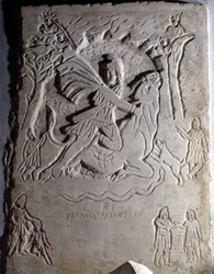 Low relief representing the sacrifice of Mithra (a young man slaughtering a bull). Musei Capitolini, Rome.