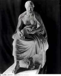 Seated Philosopher, the head thought to be Demosthenes (384-322 BC) (added later) from villa Montalto-Negroni