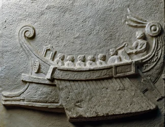Trireme carrying armed soldiers
