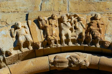 Façade of the Church of Saint Maria de Covet, Isona, Spain (detail)