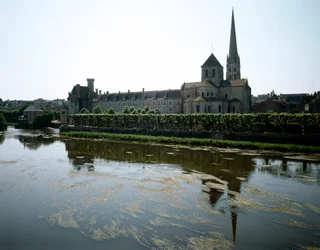 Romanesque art: view of the abbey of Saint-Savin-sur-Gartempe (Saint Savin sur Gartempe), founded in the 11th century. Saint Savin, Vienna