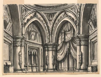 Stage Design, Interior of High Gothic Hall with Ogival Arches