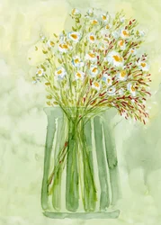 Green Vase White Flowers