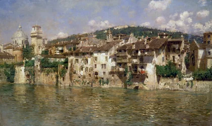 Adige in Verona, by Rubens Santoro, oil on canvas
