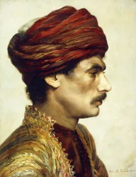 Profile Portrait of a Man in a Red Turban