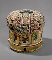 Mitre crown set with pearls and precious stones