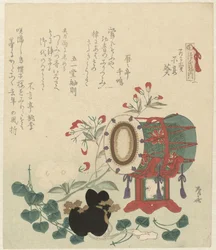 Drum, Court Hat, and Flowers (The Tale of Genji)
