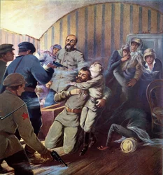 Execution of Tsar Nicholas II (1868-1918) and his Family at Yekaterinburg, 17th July 1918, from Histoire des Soviets by H. de Weindel, 1923-24