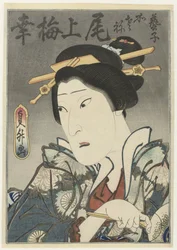Onoe Baikô III in a Female Role with a Fan in Hand