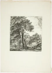 Sheep by a Statue of Pan, plate five from Landscapes Dedicated to M. Warelet