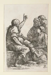 An Old Man Talking to Three Men