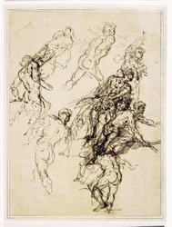 Sketches for Male Figures Moving Vigorously to the Right