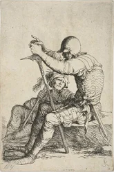 Two Warriors, One Seated on a Low Foreground Rock and Holding a War Hammer; the Other Figure Seated on the Ground Behind Him, Holding a Mace Across His Right Shoulder and Looking Up at the Foreground Figure, from Figurine Series