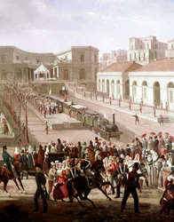 Inauguration of the railway line between Naples and Portici in 1839 in the presence of King Ferdinand II (detail)