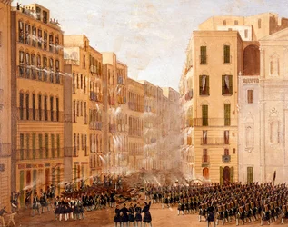 The Bourbon army reacted against the insurrections in Naples in May 1848. Detail. Artist