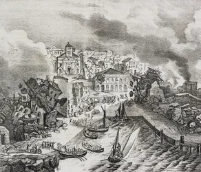 Destruction of Pointe--Pitre during earthquake on February 8