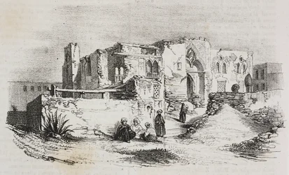 House where Louis IX was imprisoned in Mansura, Egypt, lithograph by Salvatore Puglia from Poliorama Pittoresco, n 9, October 5