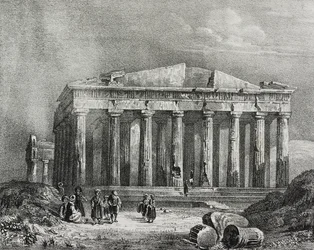 Parthenon, Acropolis of Athens, Greece, lithograph by Salvatore Puglia from Poliorama Pittoresco, n 32, March 19