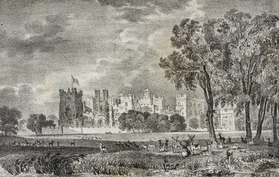 Raby Castle, Durham, England, United Kingdom, lithograph by Salvatore Puglia from Poliorama Pittoresco