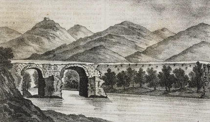 The broken bridge near Capua, Campania, Italy, lithograph by Salvatore Puglia from Poliorama Pittoresco, n 23, January 13