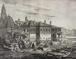 Tomb of Ali Pacha in Joannina, Greece. Lithograph by Salvatore Puglia from Poliorama Pittoresco