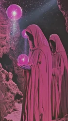 Hooded Figures Pink Orbs