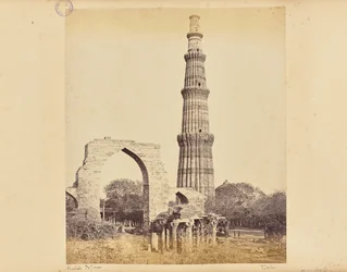 Delhi; The Kutub Minar, with the Great Arch, from the West