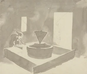 Woman Operating a Device (Flour Mill?)