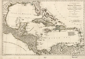 A Complete Map of the West Indies Containing the Coasts of Florida, Louisiana, New Spain, and Terra Firma with All the Islands