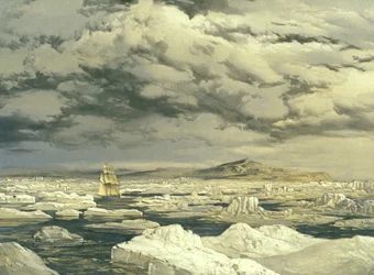 First discovery of land by HMS Investigator, September 6th 1850, engraved by E. Walker, 1854