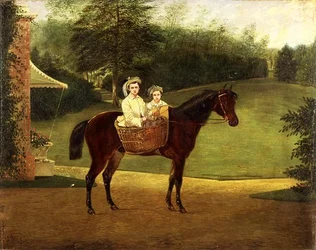 Portrait of Two Girls in a Pannier on a Pony