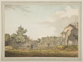 Ruins of the nave of Boxgrove priory church taken from the Churchyard