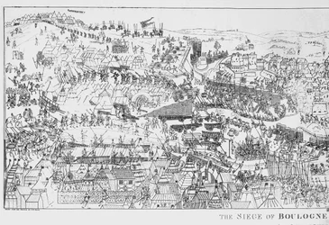 The Siege of Boulogne by King Henry VIII (1491-1547) in 1544, engraved by James Basire, 1788