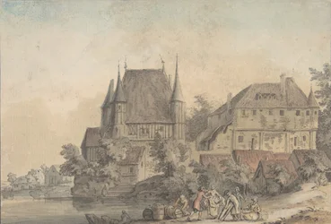 View of a Village alongside a River