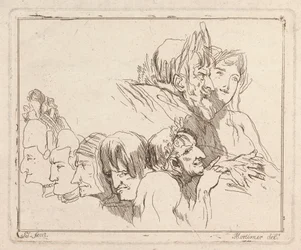 Three Etchings Laid Down on One Sheet: Studies of Heads