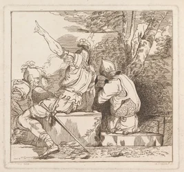 Three Etchings Laid Down on One Sheet: Three Soldiers