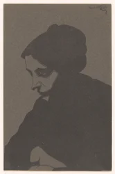 Woman in three-quarter view facing left, with cast shadow