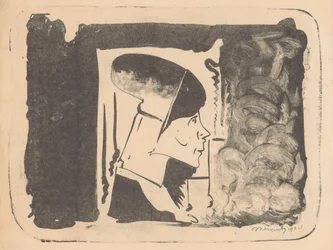 Fantasy: Profile Head to the Right in a White Rectangle, Surrounded by Black