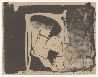 Fantasy: Profile Head to the Right in a White Rectangle, Surrounded by Black