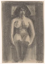 Seated Female Nude with Stockings On