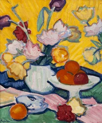 Tulips in a Pottery Vase