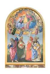 Coronation of the Virgin with angels and St. John the Evangelist, St. Augustine