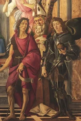 Altarpiece, Main Panel: Enthroned Madonna, Four Angels and Saints