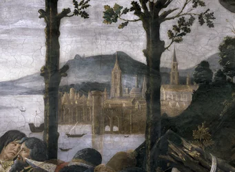 The Purification of the Leper and the Temptation of Christ (detail of an imaginary port city in a landscape)