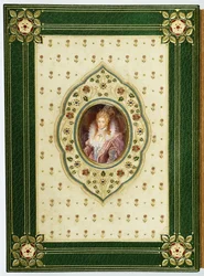 An oval portrait of Queen Elizabeth I