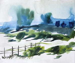 Misty Countryside Landscape
