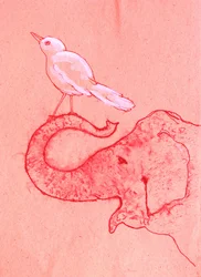 Whimsical Elephant and Bird