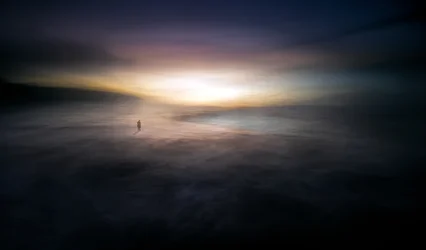 Solitary Figure Golden Horizon