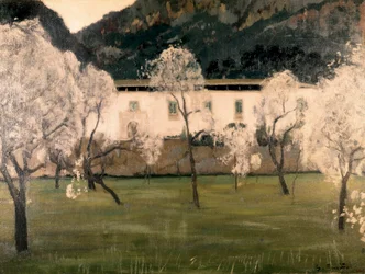 Landscape with flowers in trees